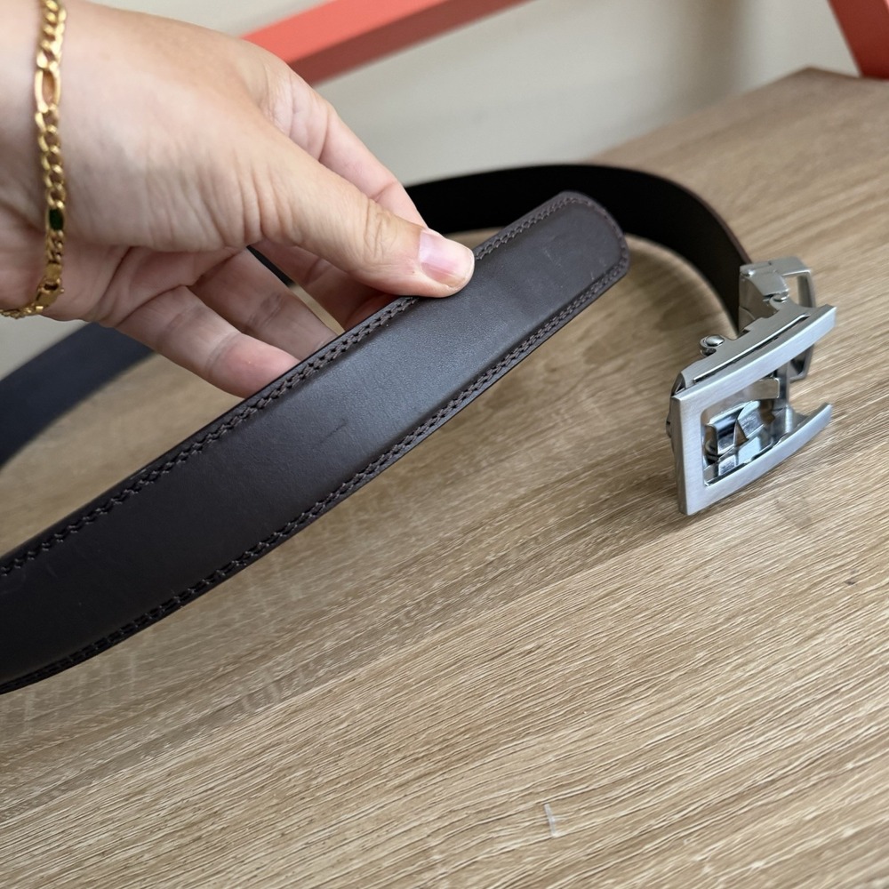 Anson Men's Adjustable Ratchet Leather Belt 1.25 Inch, Dark Brown Silver Buckle - Picture 12 of 13